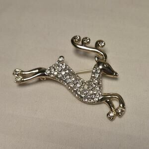 Vintage Monet Goldtone Leaping Reindeer Christmas Holiday Brooch
